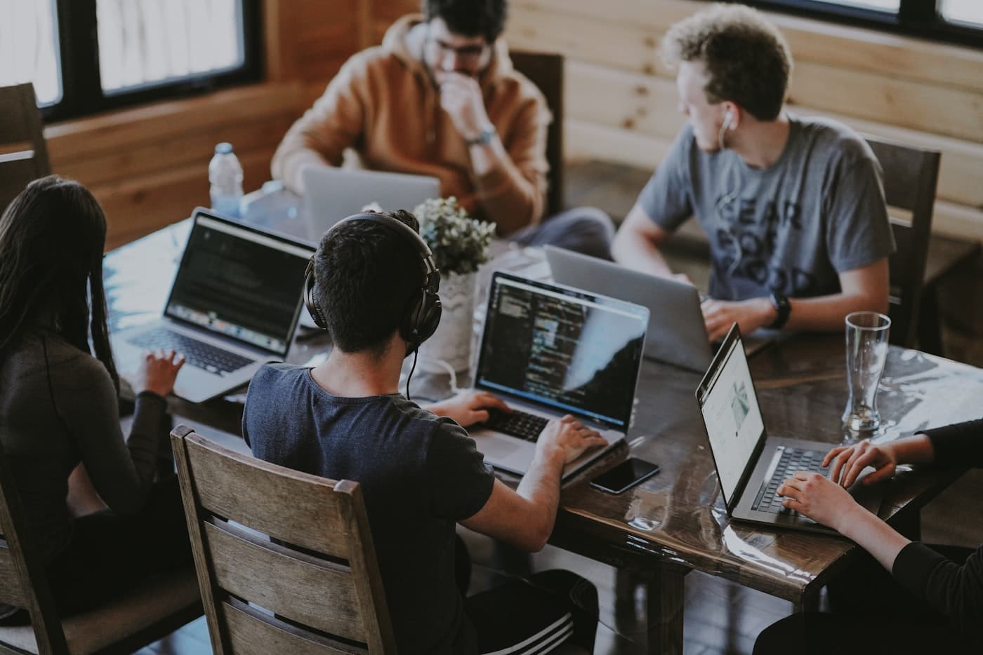 A team reviewing work together